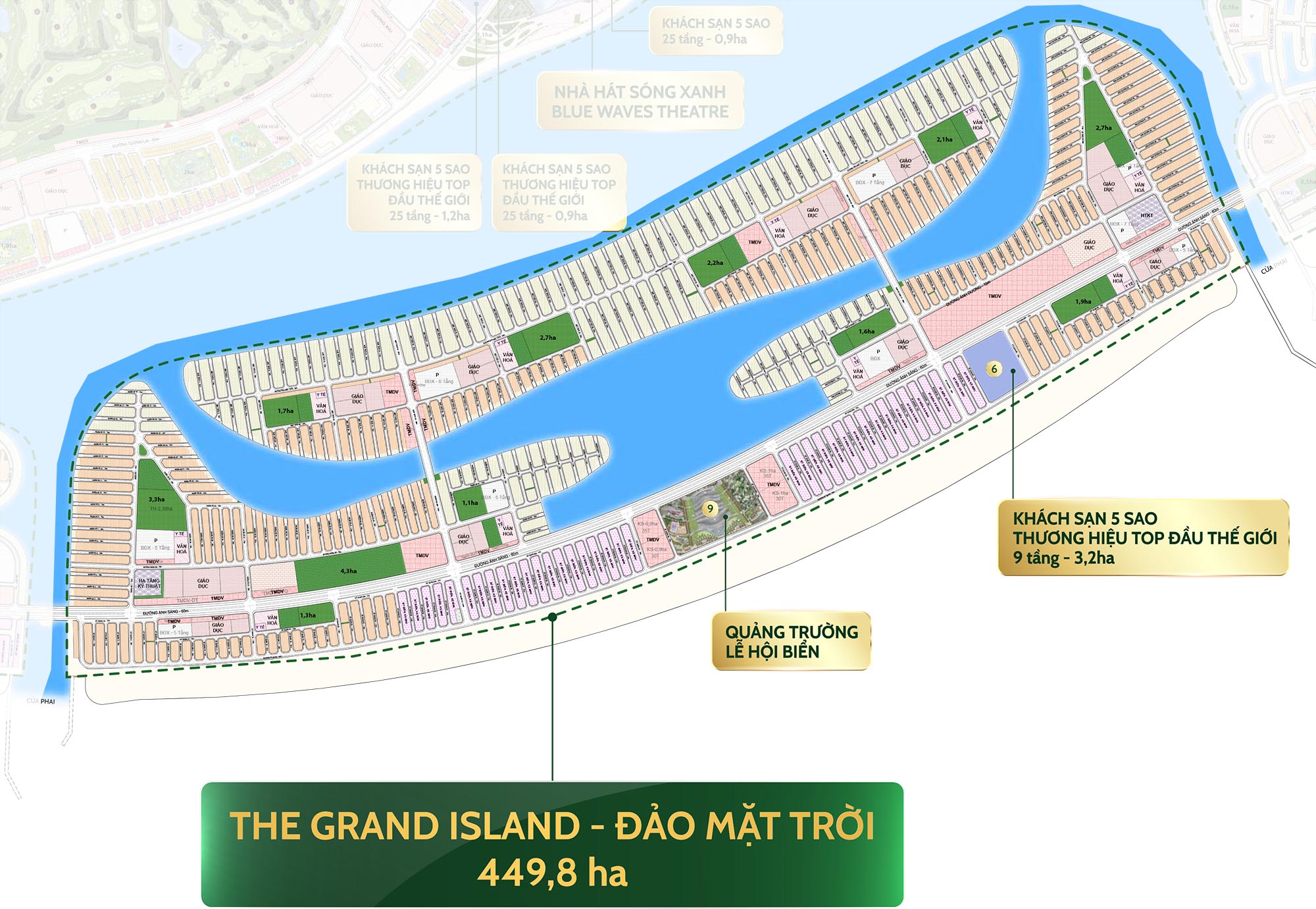 Phân khu D & E: The Grand Island (Đảo Mặt Trời) – 449.8 ha