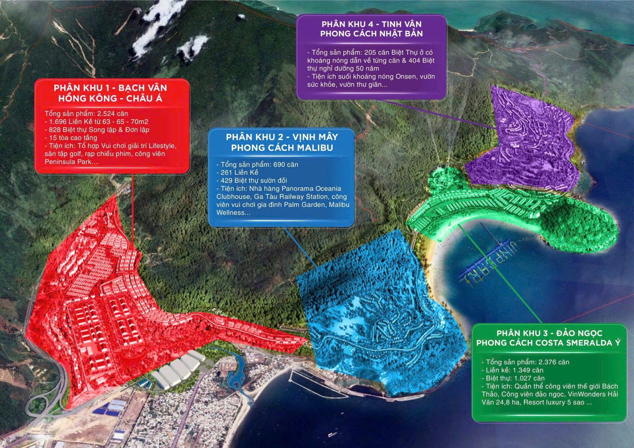 Mặt bằng các phân khu tại dự án Vinhomes Làng Vân Đà Nẵng